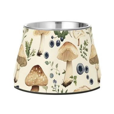 Imagem de SEHANY Tigelas para cães de ervas e cogumelos antiderrapante de aço inoxidável com fundo de borracha para evitar tombamento, tigelas elevadas para comida e água quadriculadas para cães e gatos