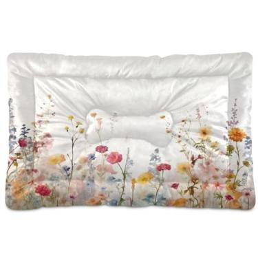 Imagem de SEHANY Cama para cães e gatos com flores silvestres coloridas com fundo antiderrapante, cama de canil, colchão macio para animais de estimação, lavável para cães pequenos, médios e grandes, gatos