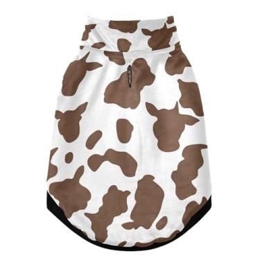 Imagem de SEHANY Casaco de cachorro marrom e branco com estampa de vaca para cães pequenos, superquente à prova de vento, jaqueta de inverno macia e aconchegante para clima de neve fria com coleira para animais