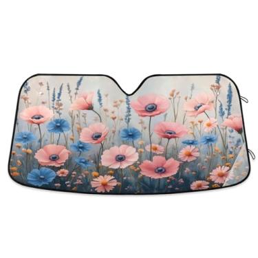 Imagem de ATTX Aquarela vintage flores silvestres pára-brisas carro para-sol 134.6 cm x 59.7 cm protetor solar universal com proteção UV, dobrável auto janela frontal para sedans SUVs caminhões #415