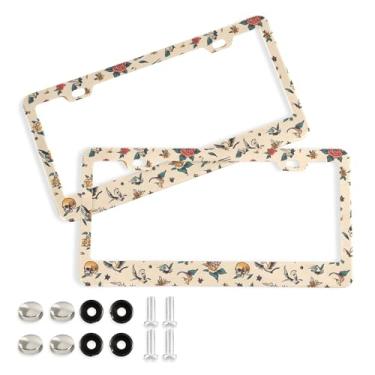 Imagem de SEHANY Molduras de placa de carro vintage rosa crânio, capas de alumínio à prova de ferrugem com furos elípticos e parafusos serve para veículos padrão dos EUA tamanho acessórios de carro para