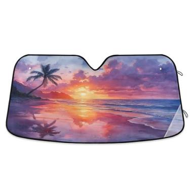 Imagem de SEHANY Para-brisa de carro de verão, mar, praia, para-sol para mulheres, pára-brisa frontal dobrável para carro, caminhão, SUV - Protetor de viseira de sol automotivo bloqueia os raios UV mantém seu