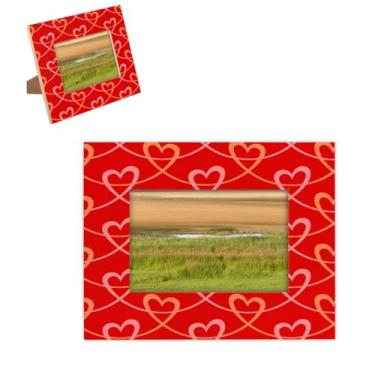 Imagem de hongjinglin Porta-retrato de 12,7 x 18 cm, moldura de madeira com estampa de coração, amor, vermelho, com tapete para parede e mesa, para decoração de casa e amigos da família, ideias de presente de