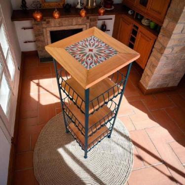 Imagem de Fruteira de Madeira Rústica 3 Andares com Azulejo - Estilo Rústico