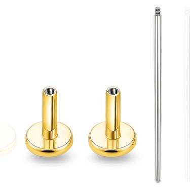 Imagem de limerencia Barra interna de titânio 16G/18G hipoalergênica com rosca de substituição, brincos de pino com parte traseira plana Post Medusa Helix Couch Labret Bar para mulheres e homens orelhas