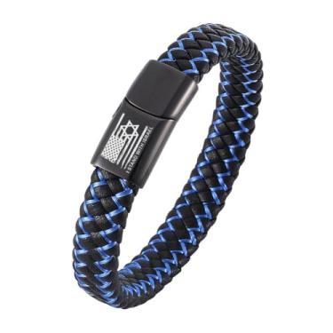 Imagem de ForeverWill Pulseira judaica "I Stand with Israelits", bandeira dos EUA, estrela de Davi, Jerusalém, Mogen Davi, pulseira judaica, israelitas, fé, Hanukkah, joia de amuleto israelense, 18 cm, azul