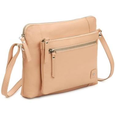 Imagem de Wise Owl Accessories Bolsa tiracolo pequena e macia de couro verdadeiro, bolsa tiracolo transversal, Napa nude, 8"x10.5"x1.75"