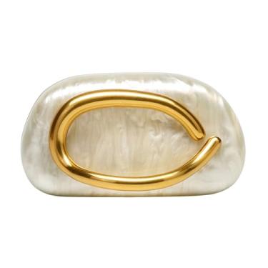 Imagem de Bolsa clutch feminina com corrente removível com fecho dourado bolsa de ombro para noite, transversal e clutch para festa de formatura, Bege acrílico, Small