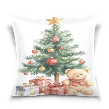 Imagem de Wassud Capa de almofada decorativa de árvore de Natal com urso 40,6 x 40,6 cm para sofá, sofá, casa, casa de fazenda, decoração de quarto