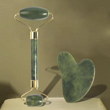 Imagem de Massageador muscular Gua Sha conjunto de ferramentas de jade facial para relaxamento e alívio da tensão, kit completo de cuidados com o corpo e rosto, em verde