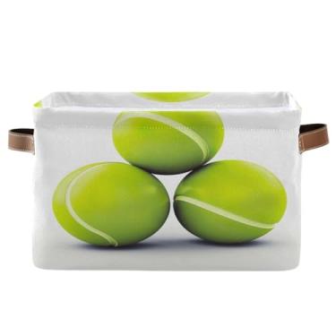 Imagem de Wassud Cesta de armazenamento de bolas de tênis para organizar caixa de armazenamento decorativa dobrável aberta para casa com alça organizador de tecido para armário e quarto, 1 pacote