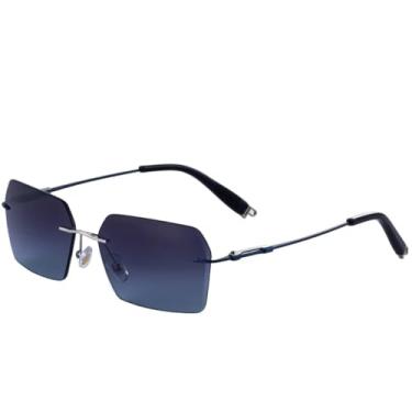 Imagem de JRLLFD Óculos de sol vintage sem aro de metal feminino, moda luxuosa, punk, masculino, óculos de sol para áreas externas, UV400 (cinza-arma, azul)