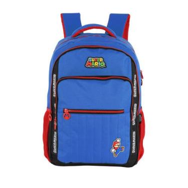 Imagem de Mochila De Costas Super Mario Bros Meninos Escolar Juvenil, Azul