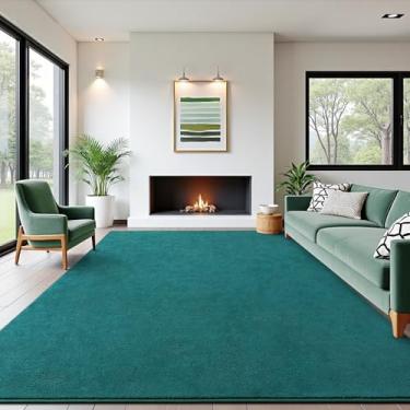 Imagem de B BENRON Tapetes macios para sala de estar, 15 x 23 cm, verde-petróleo, minimalista, tapete de área grande para quarto, berçário, mesa de jantar, dormitório, tapetes espessos para homens, meninos