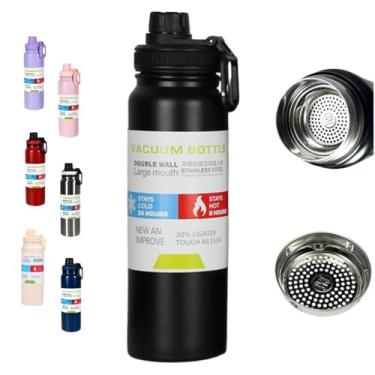 Imagem de Garrafa Térmica Inox 800ml com Alça – Vedação Antivazamento, Parede Dupla, Bebidas Quentes e Frias, Academia Escritório (Cor: Preta)
