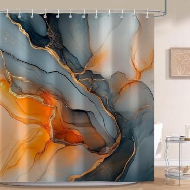 Imagem de Moonslim Cortinas de chuveiro de mármore dourado preto, cortina de chuveiro de mármore abstrata cinza laranja, cortina de banho de tecido moderno para decoração de banheiro, pano impermeável com