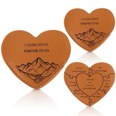 Imagem de AceOrbit Marcador de livro de couro de 3º aniversário de 5 cm, gravado 7 razões pelas quais eu te amo com bolsa de veludo branco, marca de livro em forma de coração presentes para ele ou seus casais