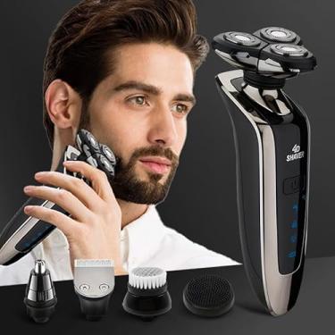 Imagem de Barbeador elétrico masculino, aparador recarregável com aparador de pelos do nariz e escova de limpeza facial, kit de contorno de corte de cabelo