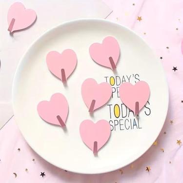 Imagem de 3 ganchos adesivos em forma de coração, ganchos de parede impermeáveis românticos, ganchos resistentes para chaves, chapéus, toalhas, acessórios de banheiro, suprimentos para casa - rosa