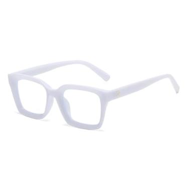 Imagem de Armação de óculos vintage transparente para mulheres, com rebites, estilo fashion, lentes anti-luz azul, unissex (C15Branco)