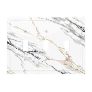 Imagem de Tulpock Capa de interruptor de luz de mármore cinza branco decorativo mármore cinza 3 gangues placa de parede interruptor de parede Switchpalte tomada elétrica para banheiro cozinha casa 17 cm x 12 cm