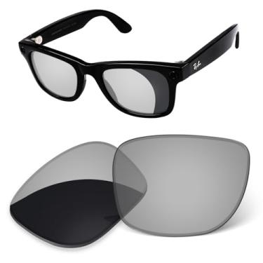 Imagem de Lentes de substituição de 1,6 mm compatíveis com óculos inteligentes Ray-Ban Meta Wayfarer RW4008/RW4012 de 53 mm, à prova de arranhões (cinza fotocromático a cinza escuro polarizado)