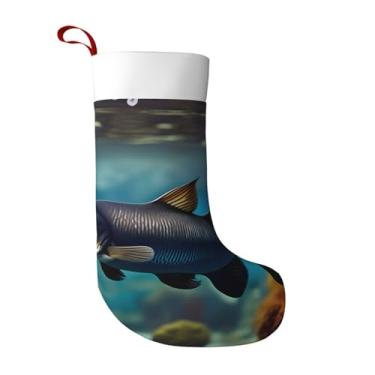 Imagem de Meias de Natal com estampa de peixe-gato subaquático, meias de doces temáticas para adultos, árvore de Natal