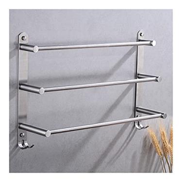 Imagem de uhyOHF Toalheiro para banheiro, barra de toalha de aço inoxidável, suporte de toalha de banheiro, suporte de toalha de mão de três camadas, suporte para pendurar na parede com ganchos (40 cm-A