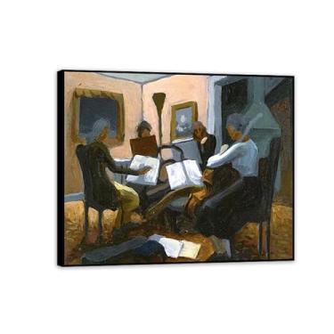 Imagem de Thomas Hart Benton Paintings Wall Art The Quartet Classic Art Reproduções Thomas Hart Benton Pôster em tela para sala de estar, decoração de parede de casa, moldura preta 70 x 60 cm (28 x 24 polegadas