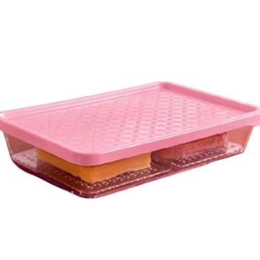Imagem de Porta Frios Geladeira Com Divisória e Escorredor de Líquido Em Acrílico Resistente Transparente Com Tampa Organizador(Rosa)