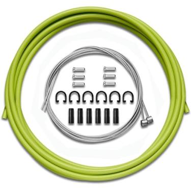 Imagem de Conjunto de kit de invólucro de cabo de freio de bicicleta Fat-Cat para bicicleta Road Mountain, o pacote inclui: cabos de freio, carcaça de freio, virolas, tampas de extremidade de cabo, fivela C-Clips, Verde