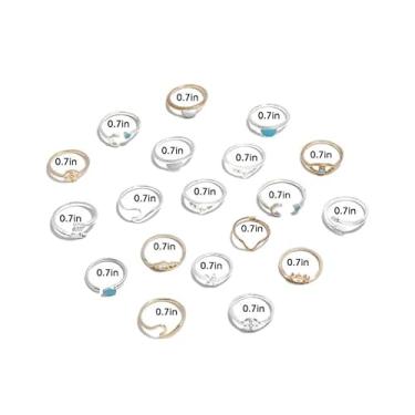 Imagem de Anéis grossos dourados para mulheres, boho, empilháveis, conjunto de joias com faixa aberta ajustável turquesa presentes de natal presentes de amizade para mulheres dia dos namorados, Medium, Latão