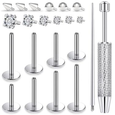 Imagem de Msndnkwo Medusa Piercing Joias de Aço Inoxidável Labret Joias Monroe Anéis Labiais Diferentes Tamanhos Tragus Concha Concha Helix Brinco Brinco Barra Comprimento 6 mm 8 mm 10 mm 12 mm, Metal Cristal