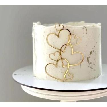 Imagem de Topo de Bolo Corações em Acrílico Dourado para Festas e Celebrações - 