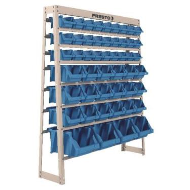 Imagem de Kit Estante+gaveteiro Mista 49 Peças Azul Estrutura Aço Organizador De Parafusos Gavetas Empilháveis