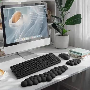 Imagem de Comfort Duo Black – Apoio de Pulso Ergonômico Premium em Couro (Teclado + Mouse) | Combo 2 Unidades Antiderrapante