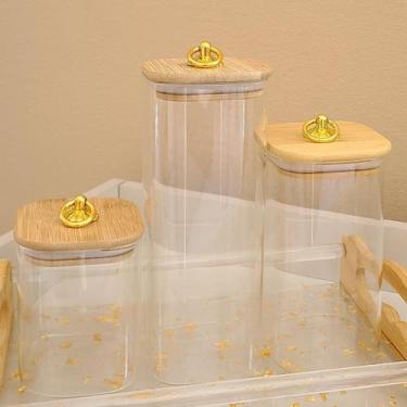 Imagem de Conjunto de Potes Herméticos Quadrado Argola com Tampa de Bambu Porta 