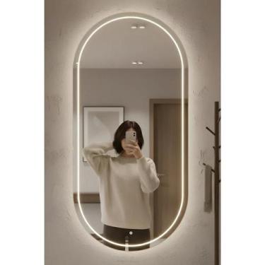 Imagem de Espelho Oval 40x80cm Jateado Com Led 3 Cores Moderno Luxo - Group Roya