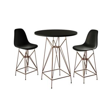 Imagem de Jogo Mesa Bistrô Eames Eiffel Preta 60Cm 2 Banquetas Preta Base Ferro Cobre - Cor: Preto