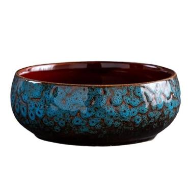 Imagem de EFDNK-HB Vaso de flores de bacia de água interna, tigela de bonsai, semente de lótus, vaso de flores de cerâmica para plantas, design à prova de vazamento de plantas suculentas (marrom)