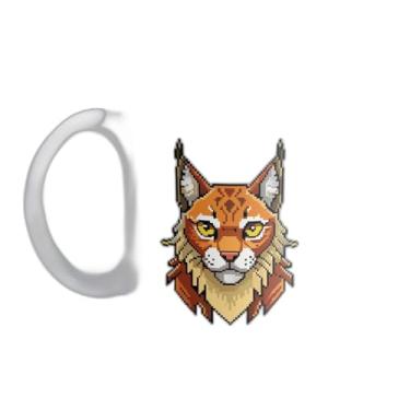 Imagem de Caneca Xícara de Café Porcelana 300ml Com Desenho Pixel Art Gato Lynx Retro Game