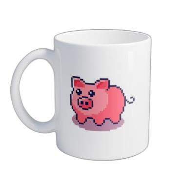 Imagem de Caneca Xícara de Café Porcelana 300ml Pixel Art Jogo Porcos