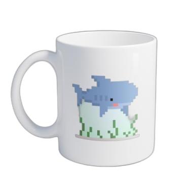 Imagem de Caneca Xícara de Café Porcelana 300ml Tubarão Pixels Design Jogos