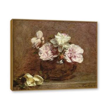 Imagem de Moldura de teca. Arte em tela floral country, pintura botânica vintage de natureza morta, decoração de parede de cozinha de fazenda emoldurada para sala de jantar. A14. 60 x 72 cm-23,6 x 28,3 pol