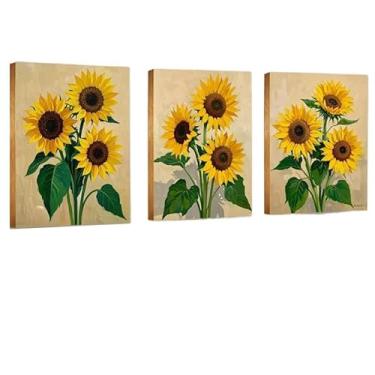 Imagem de Quadros Decorativos kit 3 girassol pintura decorativa simples e fresca para sala de estar e quarto Quadros e Obras de Arte(A-girassol-3pcs,20x30cm)
