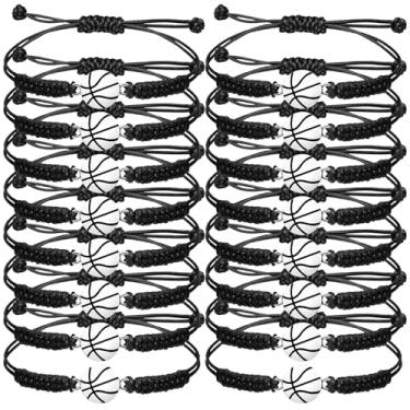 Imagem de Aoocoeo Conjunto de 20 pulseiras de tecido com tema esportivo, joias ajustáveis de corda trançada com pingentes de basquete, futebol, vôlei, beisebol, para jogadores de equipe, fãs, lembrancinhas de