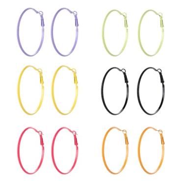 Imagem de ZKBKJSPZJB Um conjunto de 6 pares de brincos de argola grandes minimalistas coloridos esmaltados assados, brincos redondos coloridos para rosto quadrado, presente feminino moderno, 3, Acrílico, nuvem