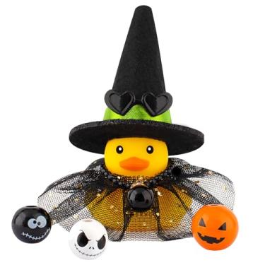 Imagem de wonuu Pato de borracha de Halloween, pato de bruxa, decoração de carro, acessórios de Halloween, chapéu de bruxa, abóbora, caveira e capa, saia preta verde e longa