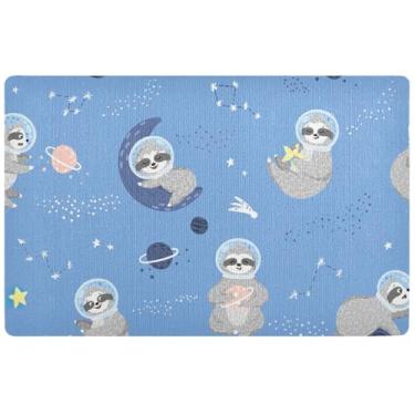 Imagem de TSENQUE Tapete de porta personalizado planetas preguiça azul tapete de entrada externa tapete de boas-vindas absorvente lavável tapete de entrada interno para casa 81,3 cm x 50,8 cm