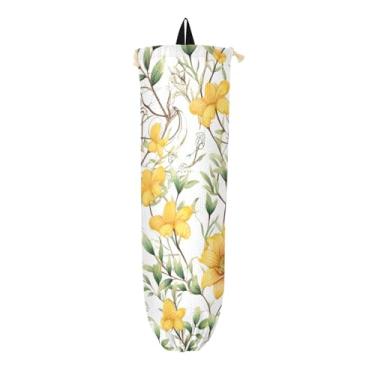 Imagem de GAIGEO Suporte de saco plástico de flores amarelas, suporte de saco de plástico para armário, armazenamento de recipiente de plástico